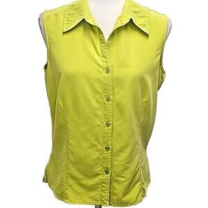 First Issue a Liz Claiborne Co Women Yellow Green Button Front Collar Top Size M